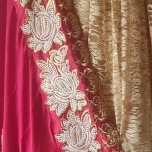 Net saree with contrast red solid pallu.